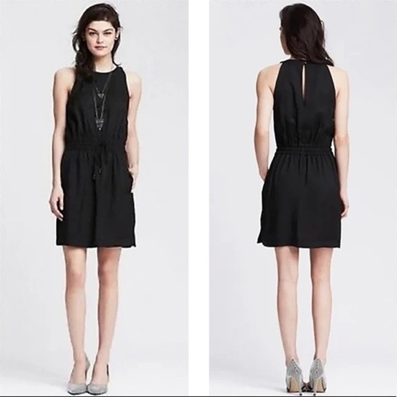 BANANA REPUBLIC Black Smocked Drawstring Dress "Lucia" w/ Pockets - Picture 6 of 9